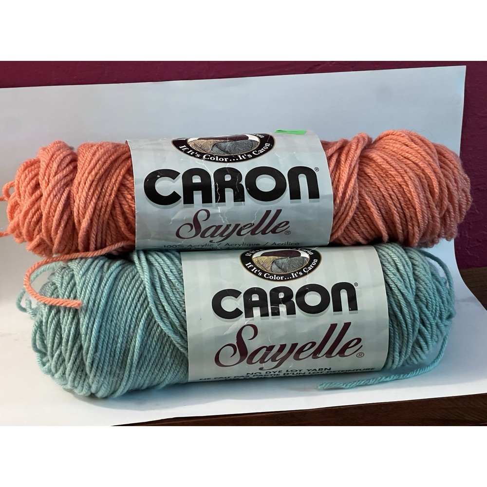 Caron Yarn - Sayelle - Worsted - Lot Of 3 - Lt Fir Green 0398 Canyon Coral 2051